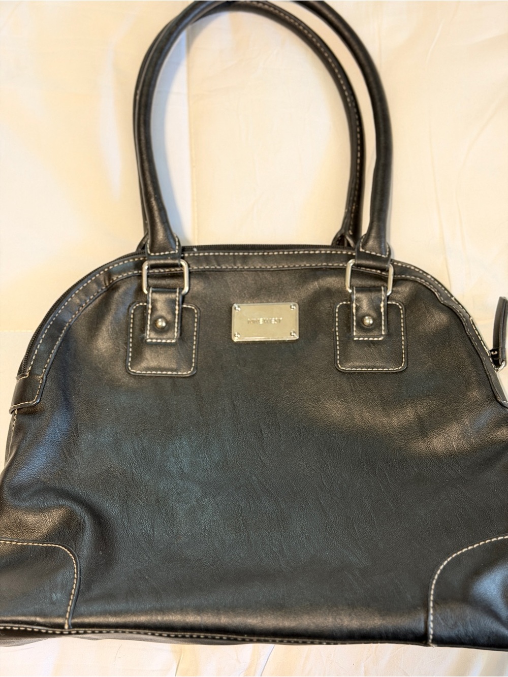 Nine West Black Leather Shoulder Bag with Silver Plate
